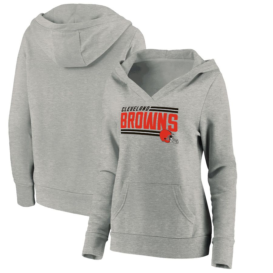 Women Cleveland Browns Fanatics Branded Heathered Gray On Side Stripe V-Neck Pullover Hoodie